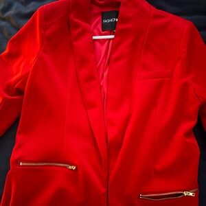 Fashion Nova Bold Red Blazer with Gold Accents